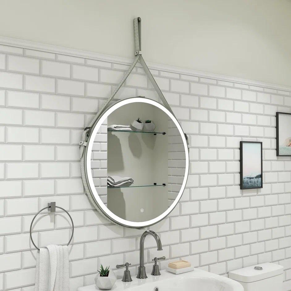 Зеркало LED Континент Millenium White 80x80 см с ремнем белого цвета